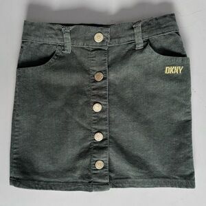 DKNY Olive Green Brass Snap-Front Corduroy Skirt